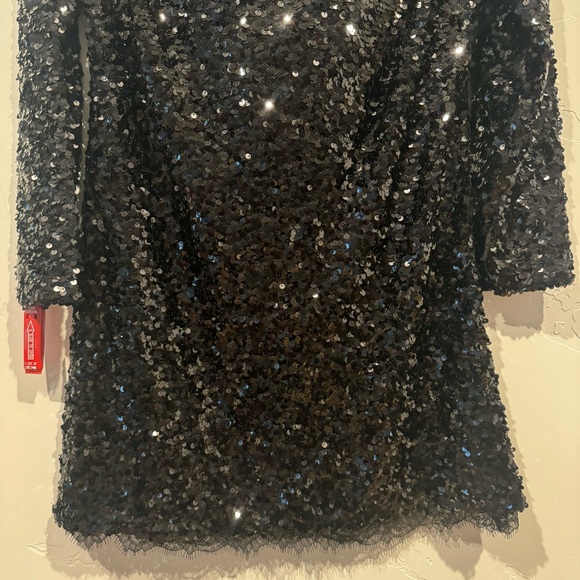 Sachin and Babi Black Cameron Sequin Mini Dress: Long Sleeve - Picture 5 of 15